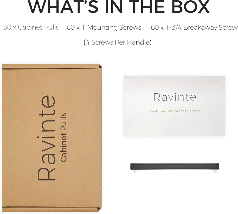 Ravinte Matte Black Square & Solid Cabinet Handles,5 Inch,30 Pack