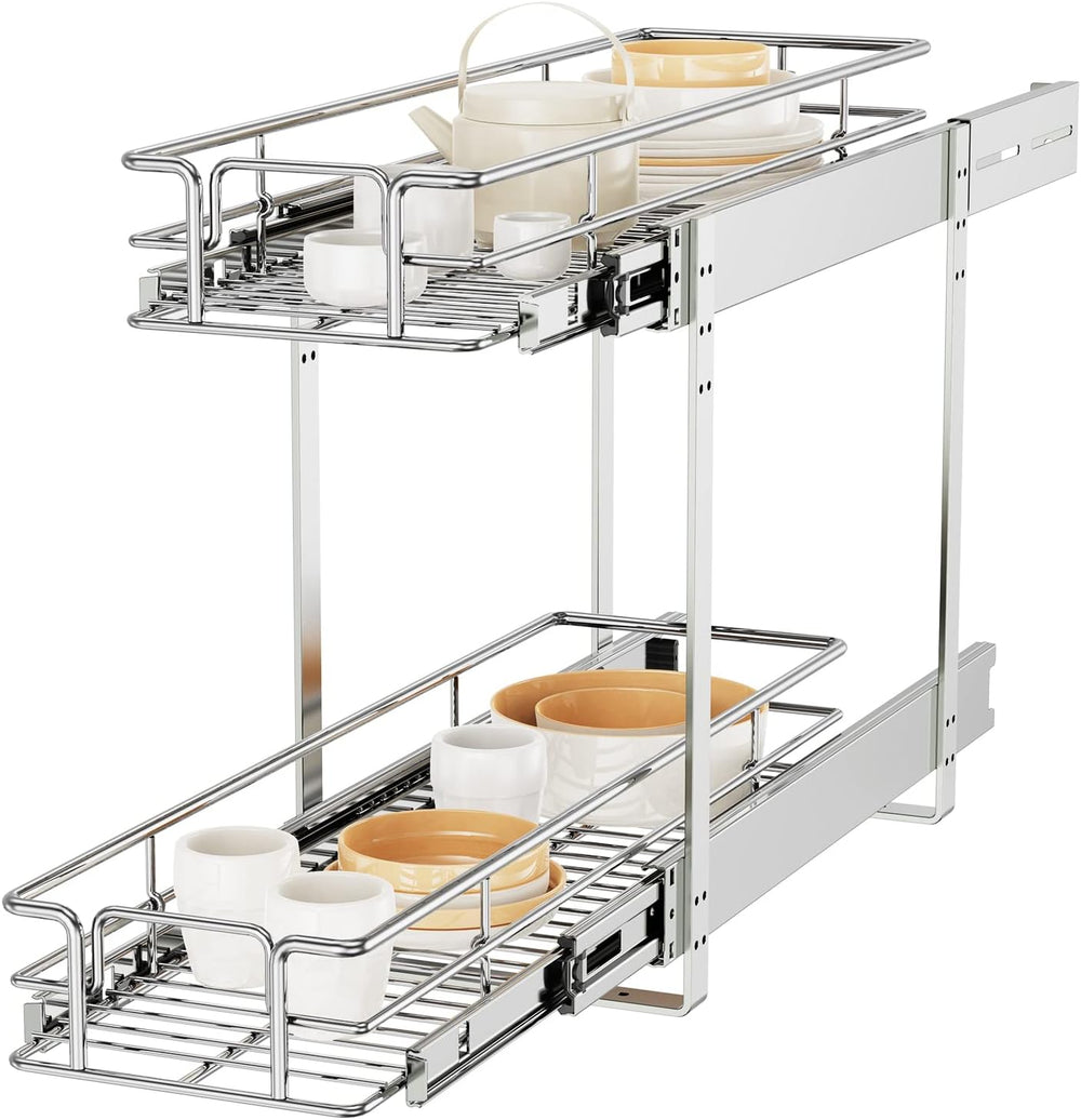 ROOMTEC Individual Pull Out Cabinet Organizer, 2 Tier Spice Rack Organizer