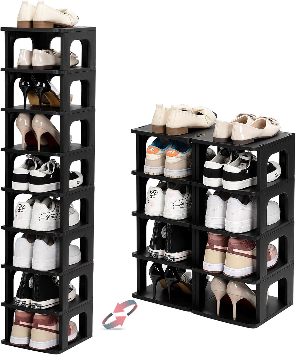 TRZZ 10-Tier Shoe Rack, Narrow Stackable Organizer, Black