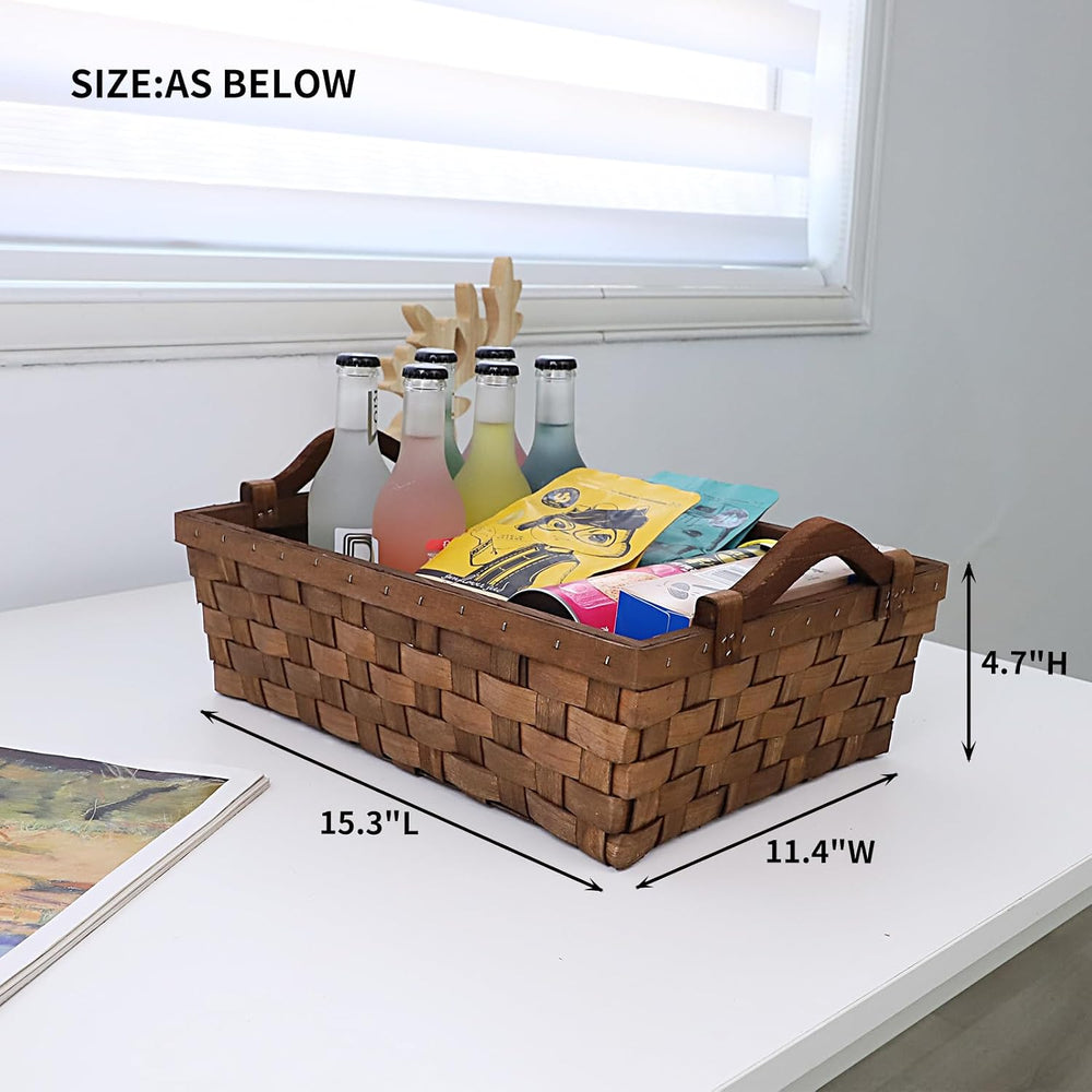 Kingwillow Rectangular Empty Wicker Gift Basket Wicker Tray (Dark Brown)