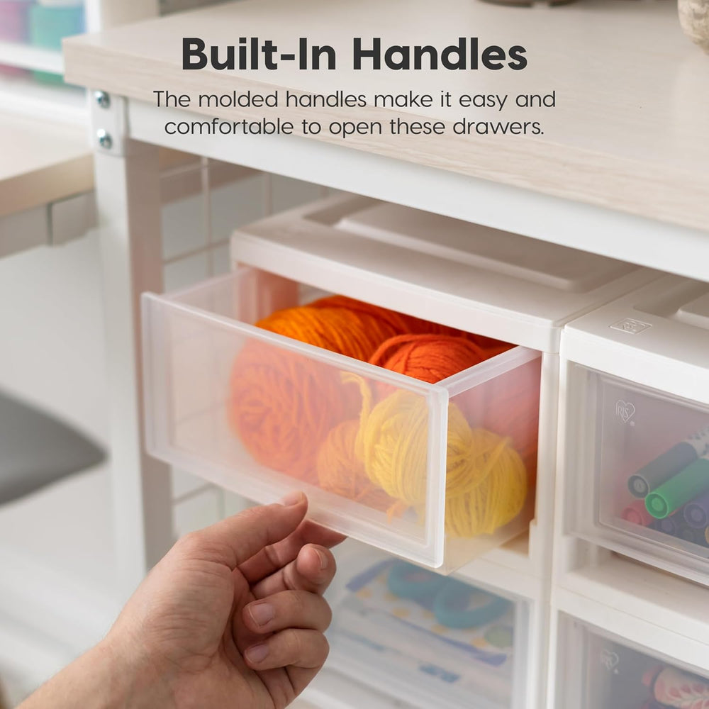 IRIS USA 4-Pack, 6 Qt. Small Stacking Drawer Storage Organizer, White