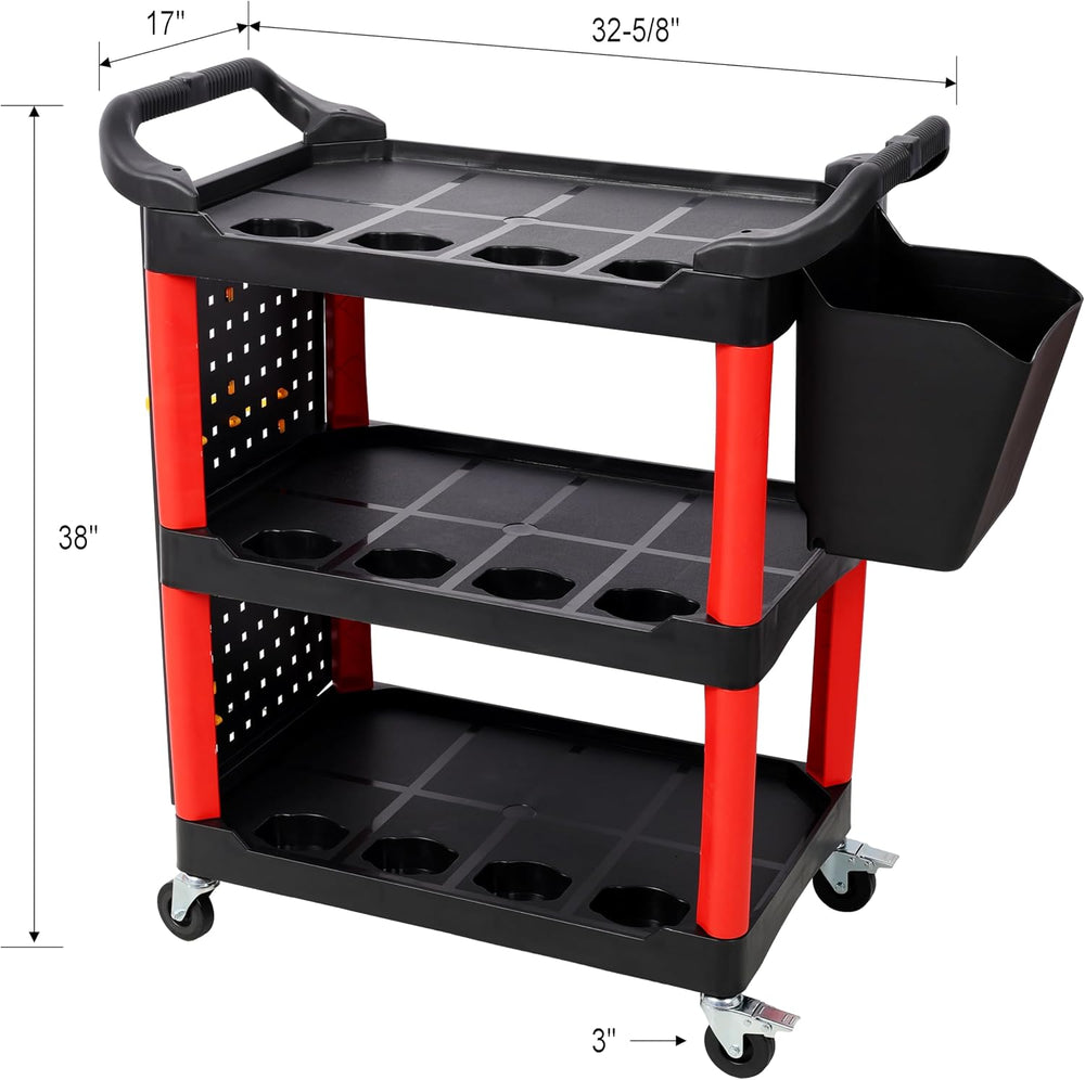 NicBex 3-Tier Rolling Tool Cart, Utility Cart with Bucket, Pegboard & Hoo...