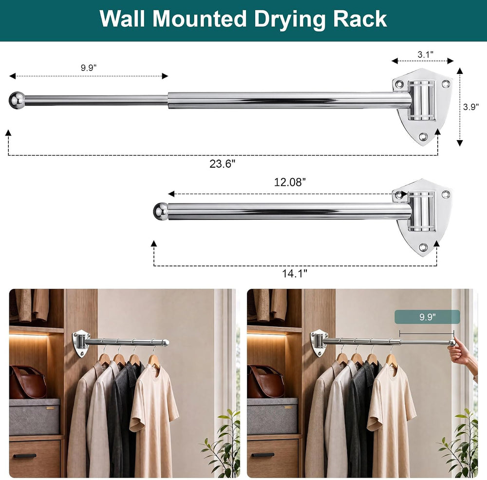 Wall Mounted Drying Rack, Foldable & Pull-Out Clothes Hanger (Chrome, 14 ...