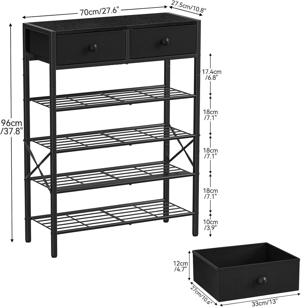 5 Tier Shoe Rack with 2 Drawers, 16-20 Pairs Charcoal