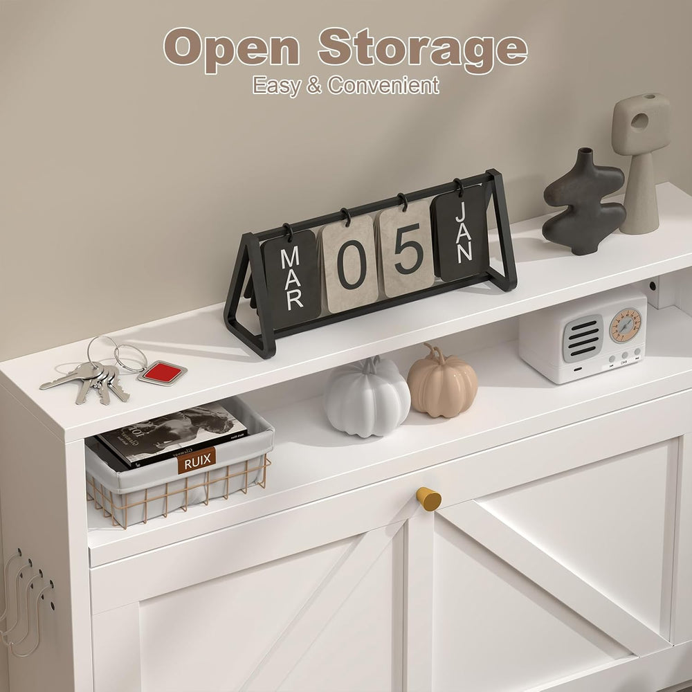 Modern Slim Shoe Organizer, 3 Flip Shoe Cabinet with Open Storage, Narrow Sho...