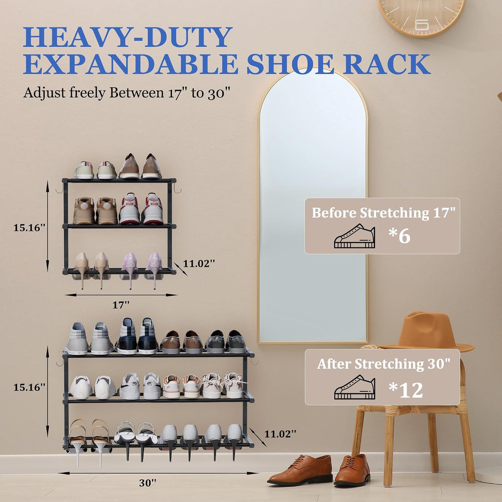 4 Pack Wall Mounted Shoe Rack, 3 Tier Hanging Shoe Rack Holds 48 Pairs, 17&qu...