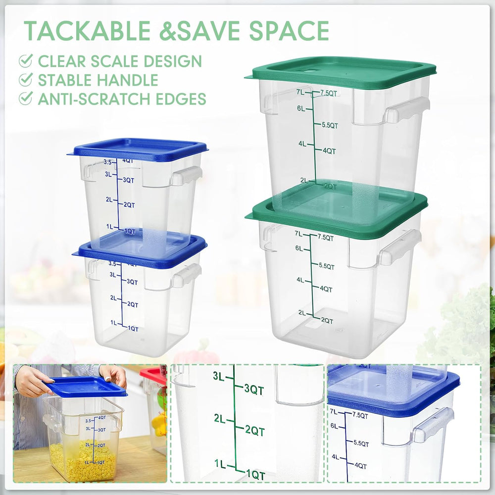 Lallisa 4 Pcs 8qt & 4qt Clear Food Storage Containers with Lids Handles a...