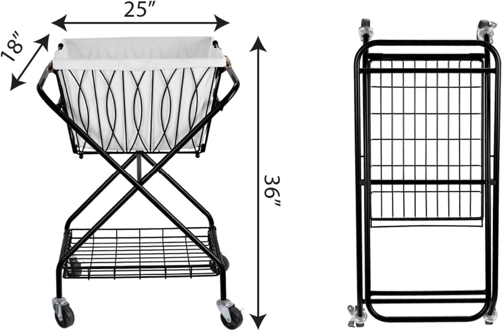 Artesa Verona Collapsible Laundry Cart with Basket, Black Large