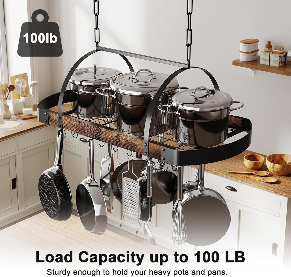 Hanging Pot Rack, 32-Inch Ceiling Pot Rack, 16 S Hooks, 100 lb Capacity