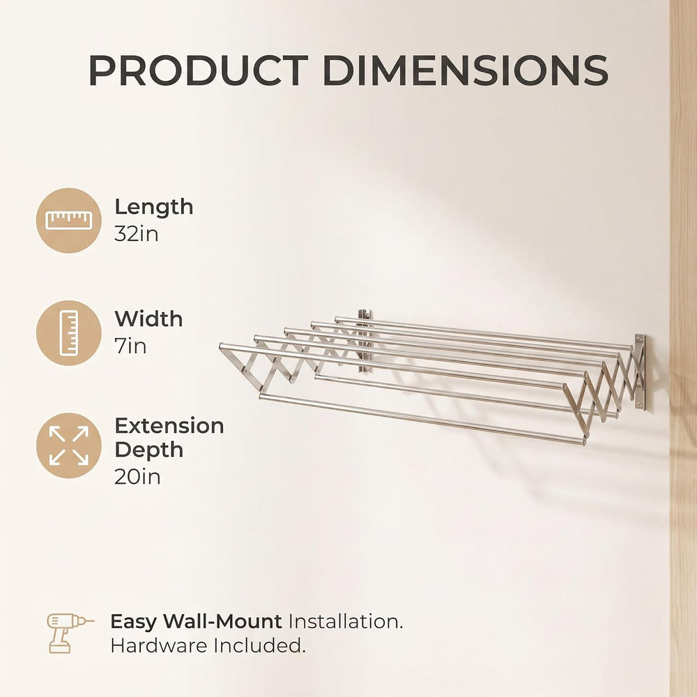 HILLHOUSE Wall Mounted Drying Rack Foldable Accordion Clothes Laundry Rack