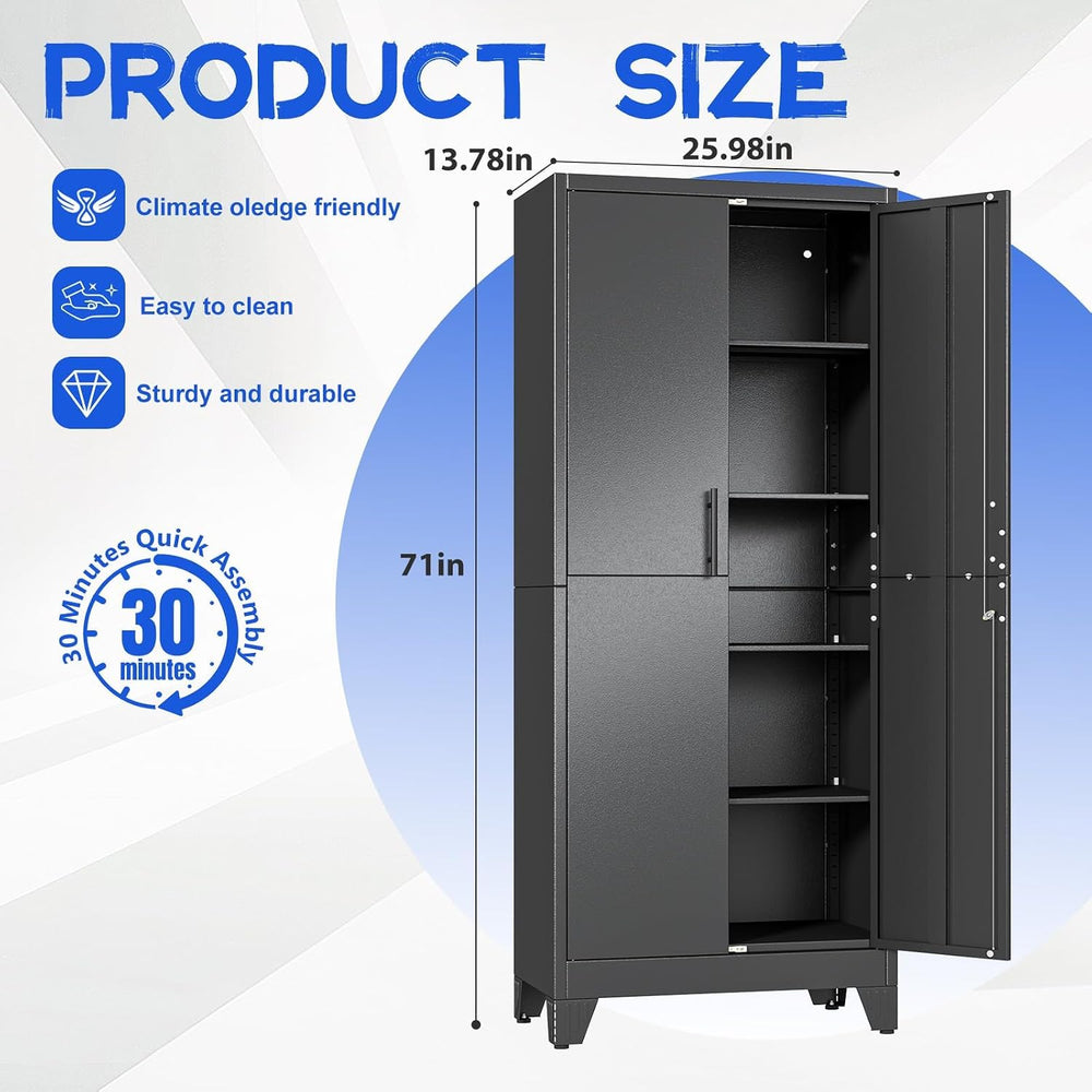 71" Tall Metal Pantry Storage Cabinet with Lock, File Cabinet Black