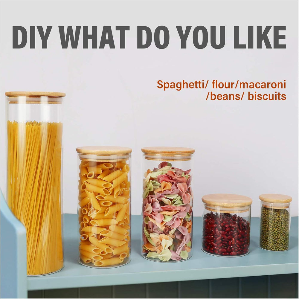 DHSBTLS 9 Pack 12 oz Glass Jars with Airtight Bamboo Lids for Kitchen