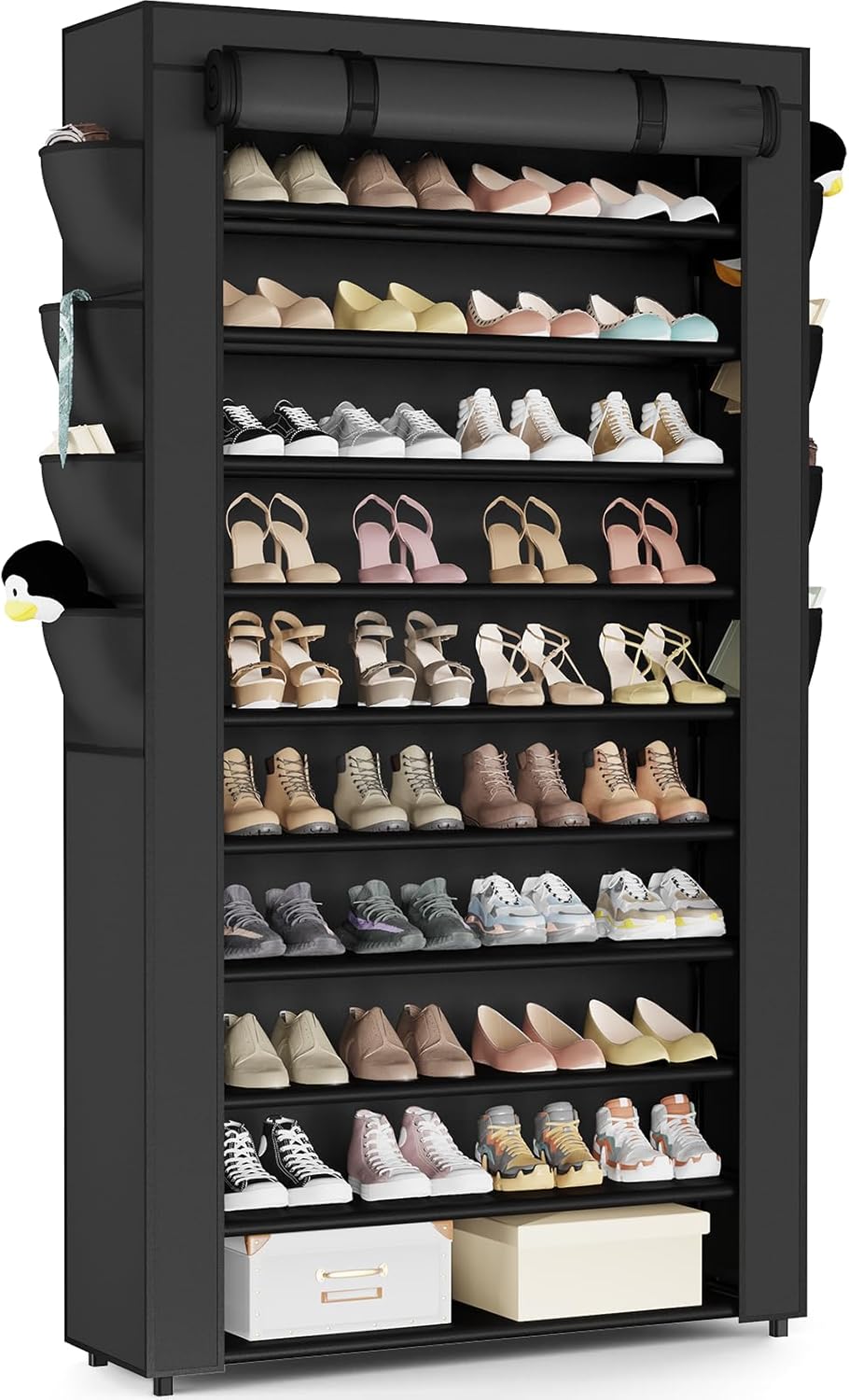 Mavivegue Shoe Rack with Cover, 10+1 Tier Tall Shoe Storage