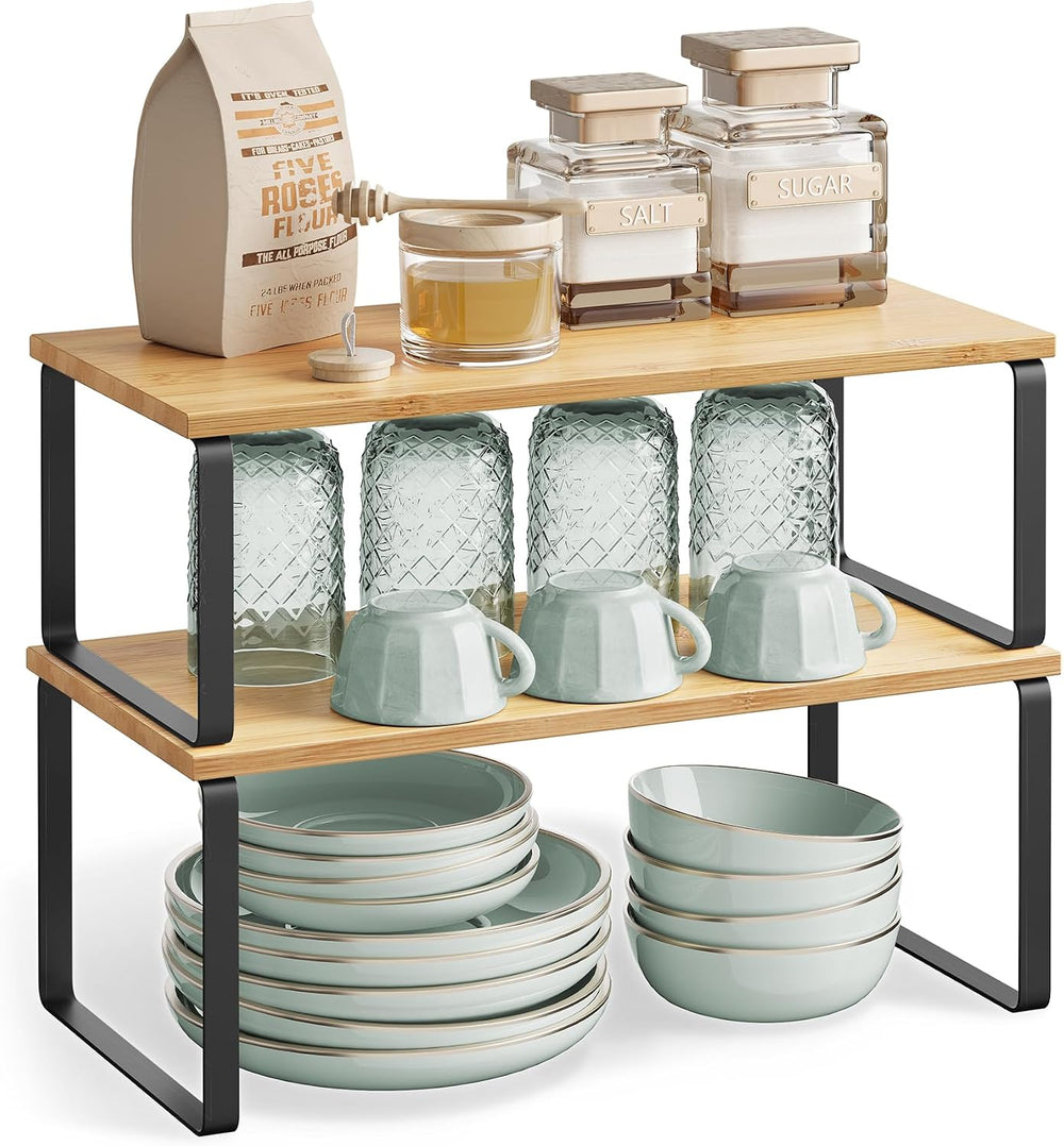 SONGMICS Cabinet Organizer Shelf, Set of 2 Spice Rack, Kitchen Storage