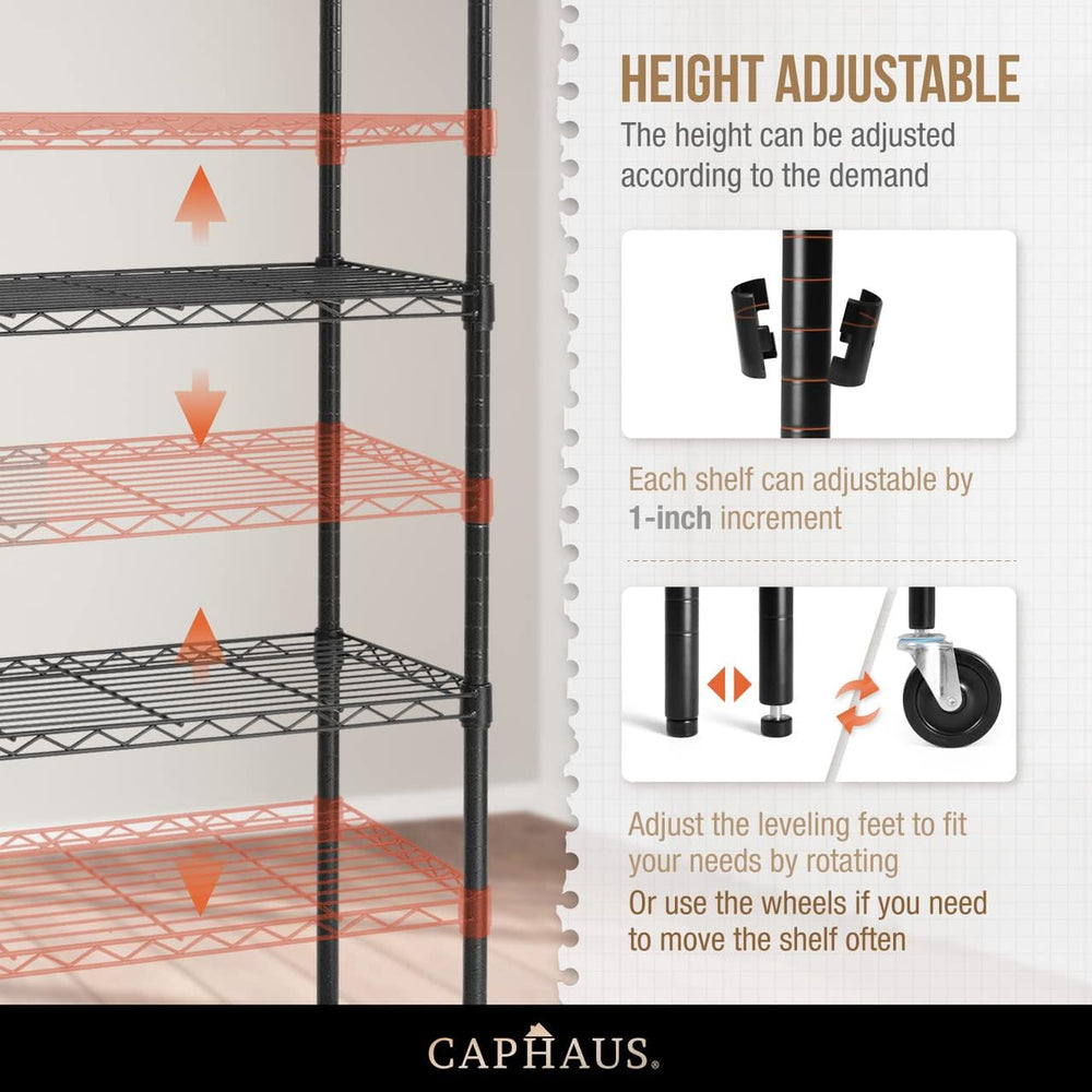 CAPHAUS NSF Heavy Duty Wire Shelving w/Wheels, Leveling Feet & Liners, St...
