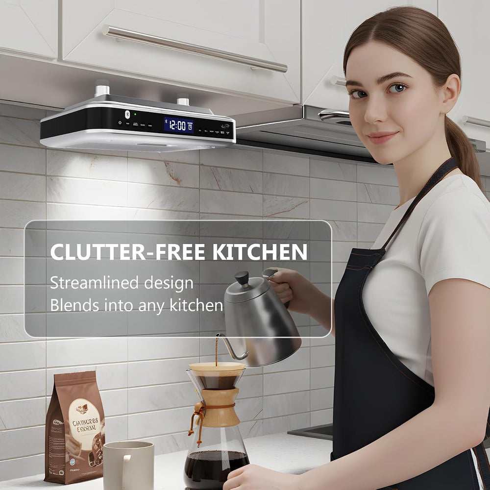 iLive Bluetooth Under Cabinet Radio with Clock, Timer & LED Kitchen Light