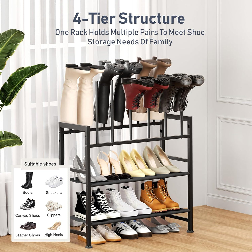 DIMJ Boot Rack 4-Tier - Black Metal Boot Storage Rack for Tall Boots Organize...