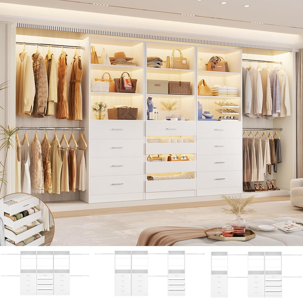 Aheaplus Closet System with 12 Drawers, 8.5-11.5Ft Closet Organizer System