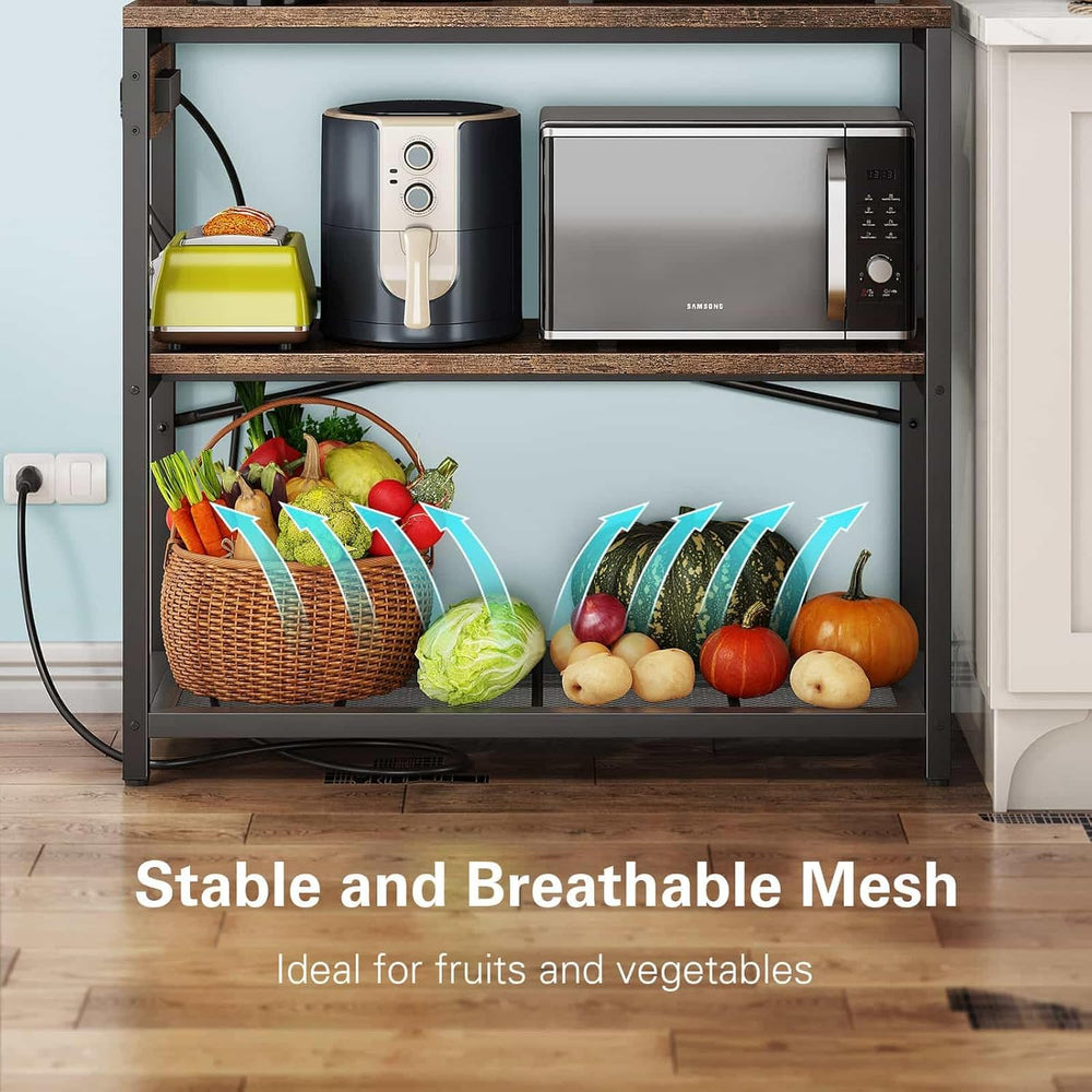 Denkee Large Bakers Rack with Power Outlets, 38 Inch Microwave Stand with Sto...