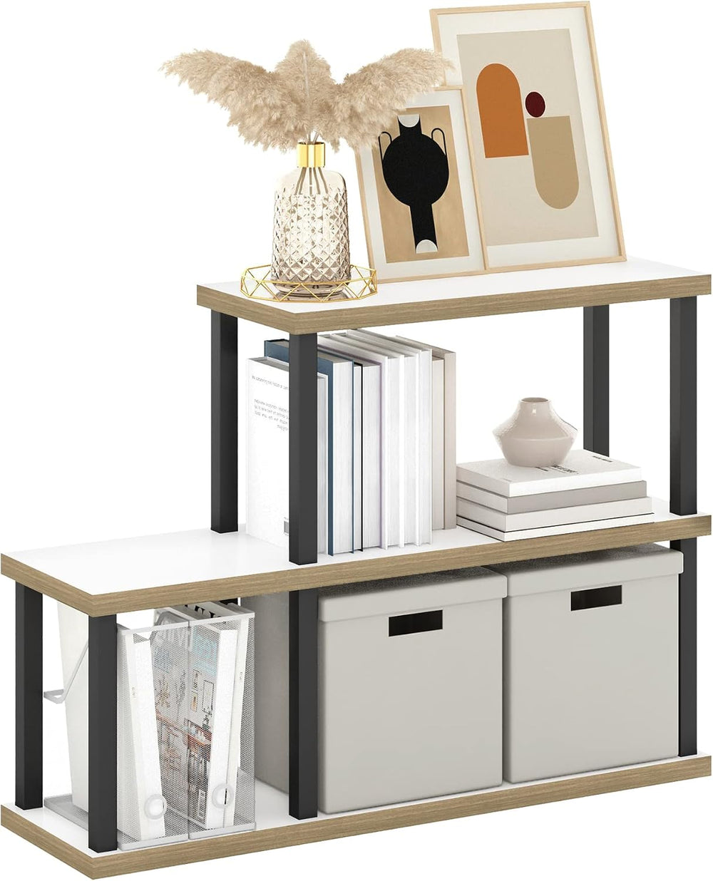 Furinno Turn-N-Tube No Tools Decorative Display Shelf, 3-Tier Ladder, Solid W...