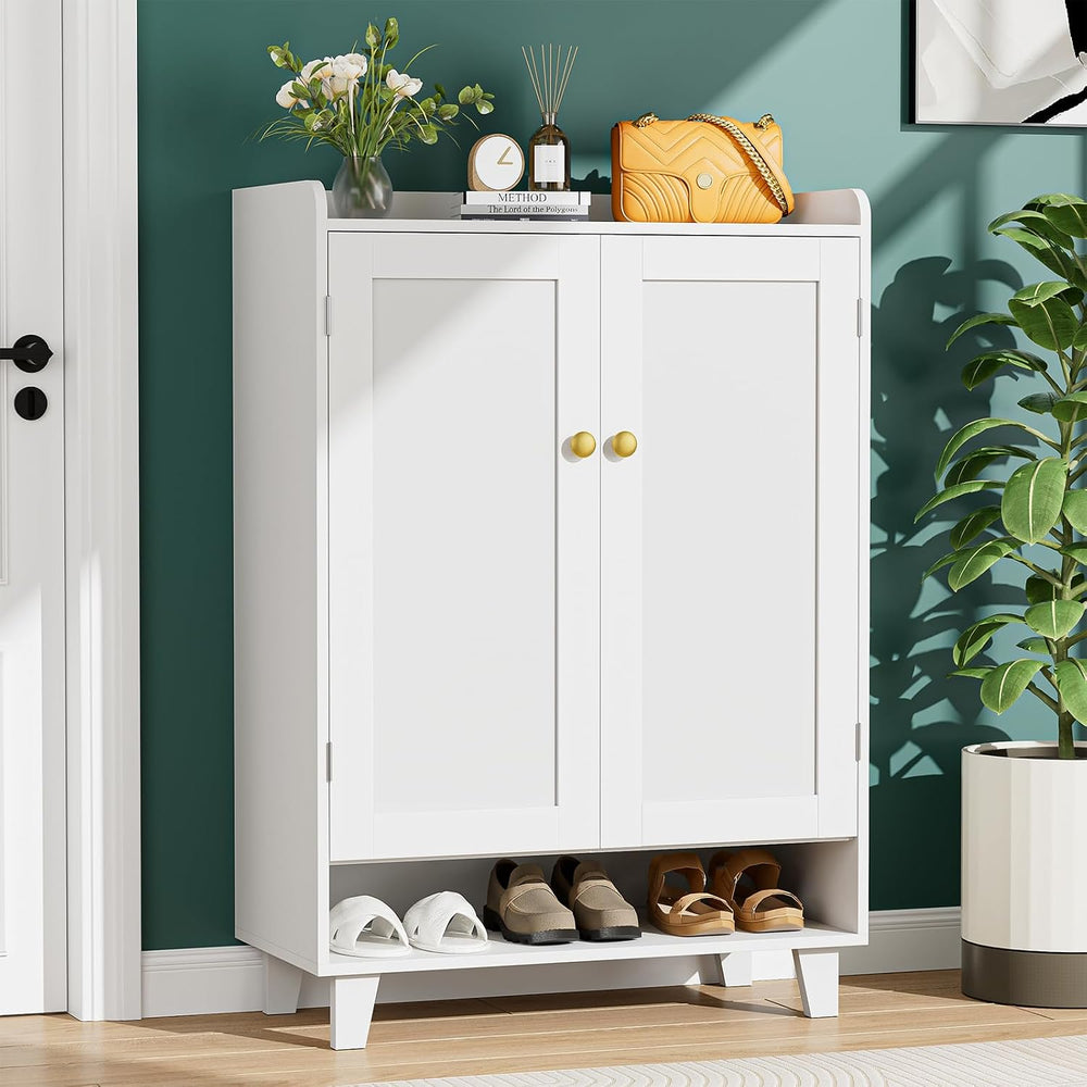 Flat-Shelf Shoe Cabinet with Doors,6-Tier Shoes Storage Cabinet with Adjustab...