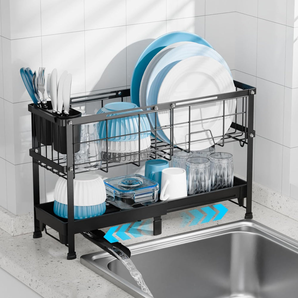 GSlife Narrow 2 Tier Dish Drying Rack - Expandable for Small Kitchens & RVs