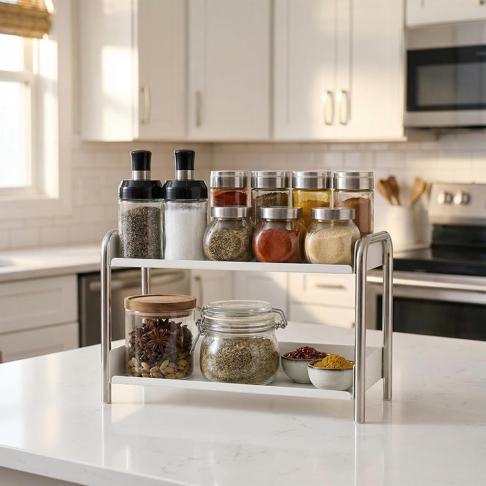 MOZIMABOX Cabinet Organizer Shelf, 2 Tier Kitchen Spice Rack Countertop Shelf...