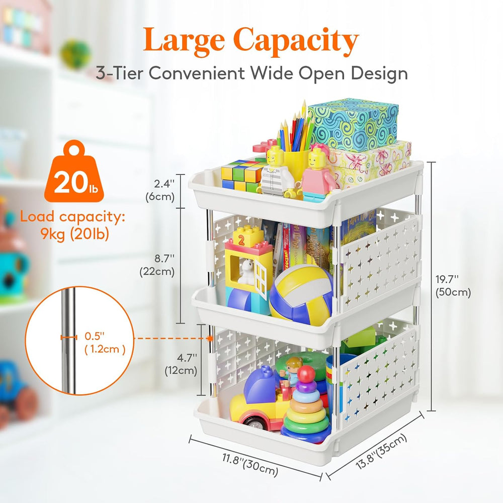 Lifewit 3 Tier Plastic Stackable Storage Baskets for Clothes 1 Pack, White