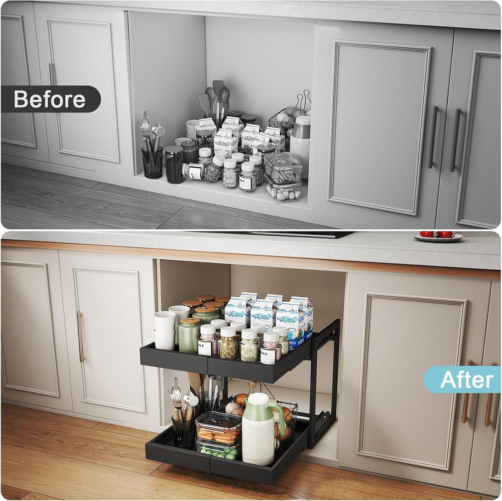Golener 2-Tier Expandable Pull Out Cabinet Organizer, Cabinet Drawers, 16"D