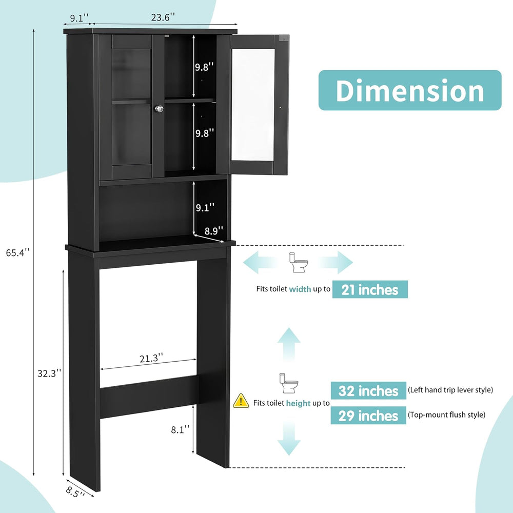 Shintenchi Over the Toilet Storage Cabinet, Bathroom Glass Door Black