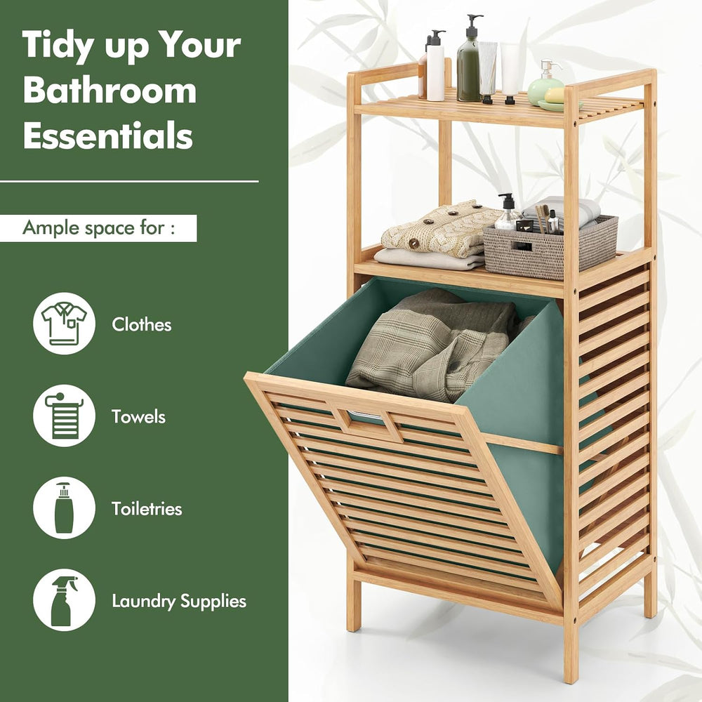 Giantex Bamboo Tilt-Out Laundry Hamper with Foldable & Removable Basket
