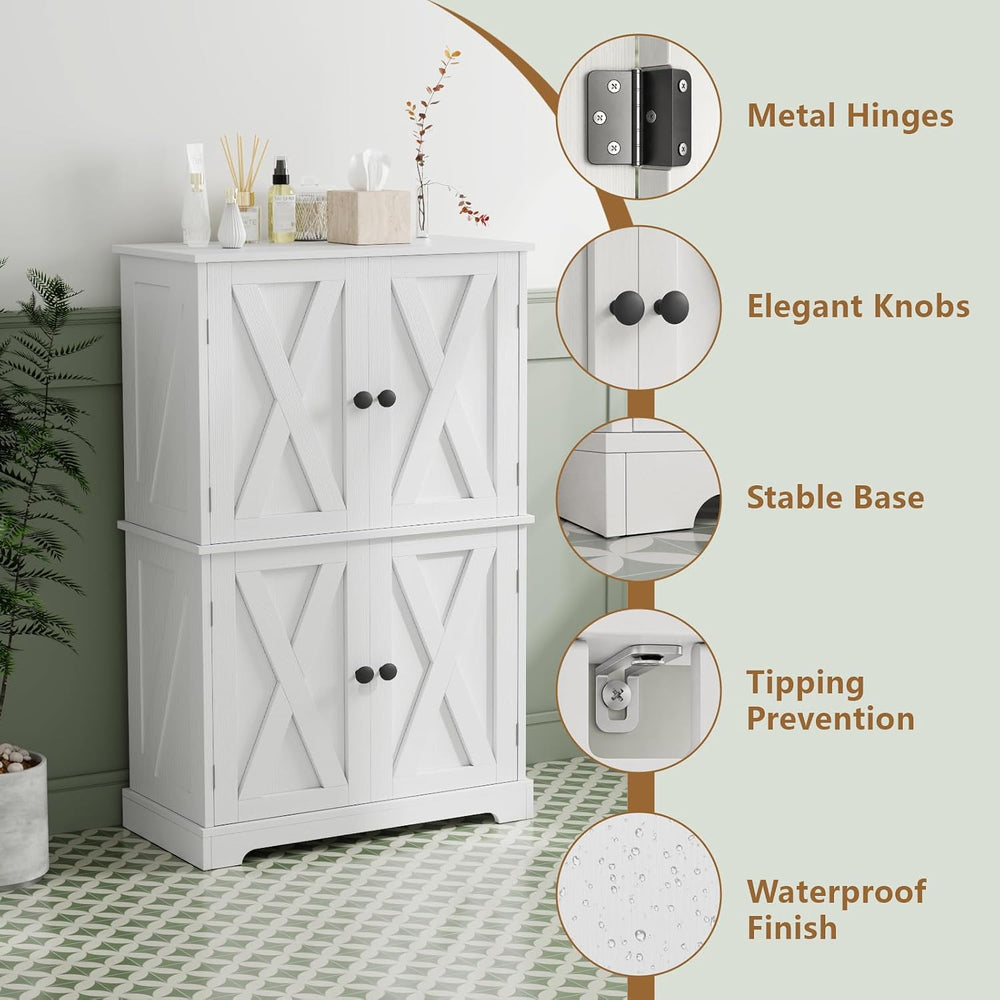 Farmhouse Bathroom Storage Cabinet, 4-Door Floor Cabinet