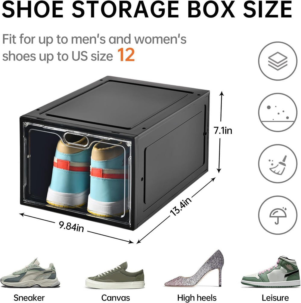 INSTY 12 Pack Large Shoe Storage Box, Clear Shoe Storage Organizer with Magne...