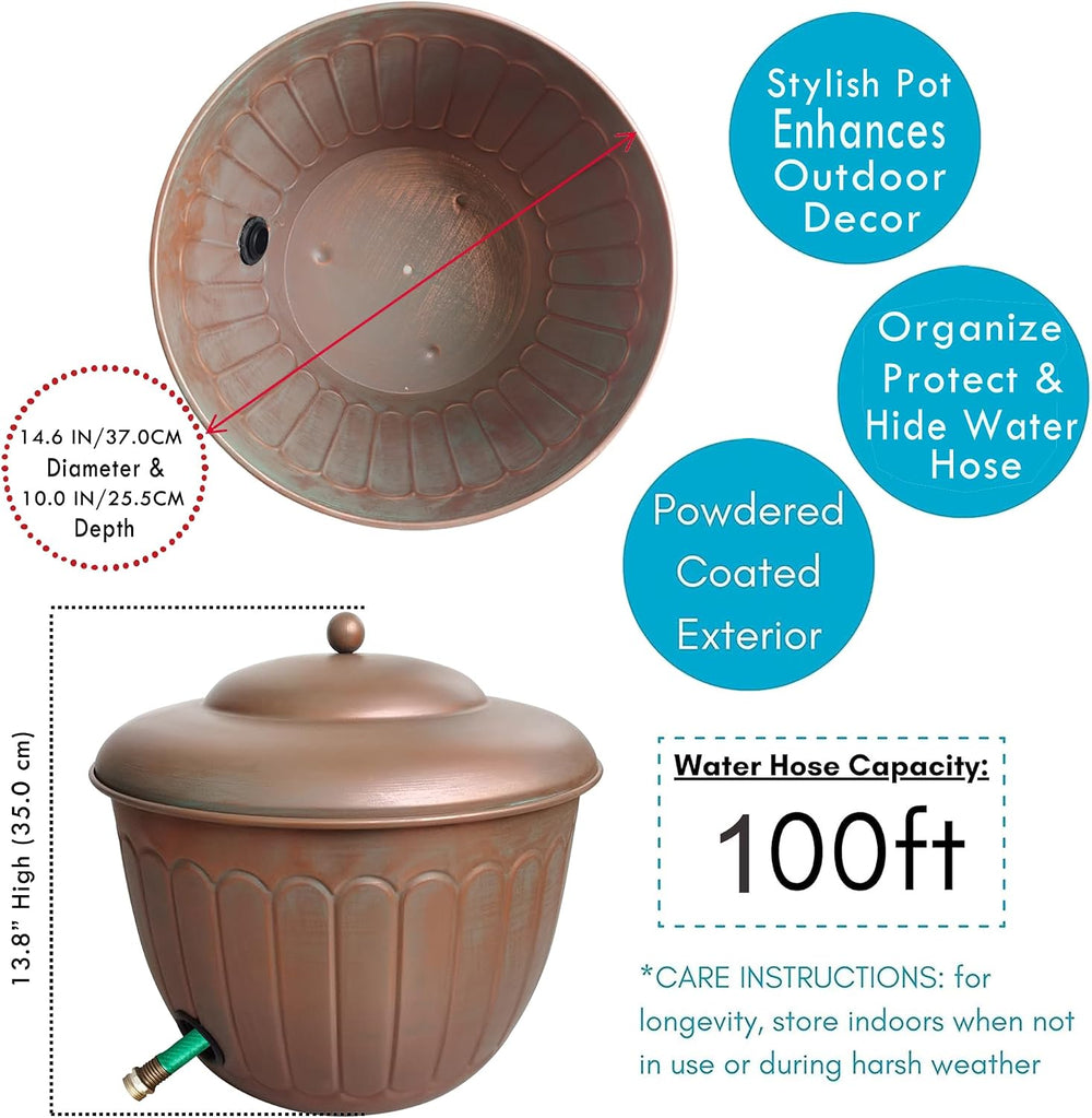 BSTGIFTS Garden Water Hose Holder - Decorative Metal Pot, Metal Hose Storage ...