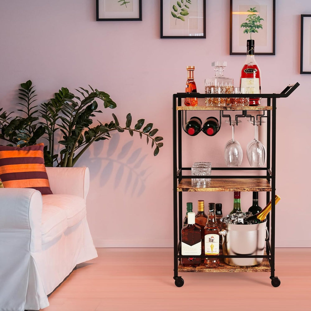 LOTEYIKE 3 Tier Bar Cart, Mini Liquor Utility Cart for Wine Beverage Dinner P...