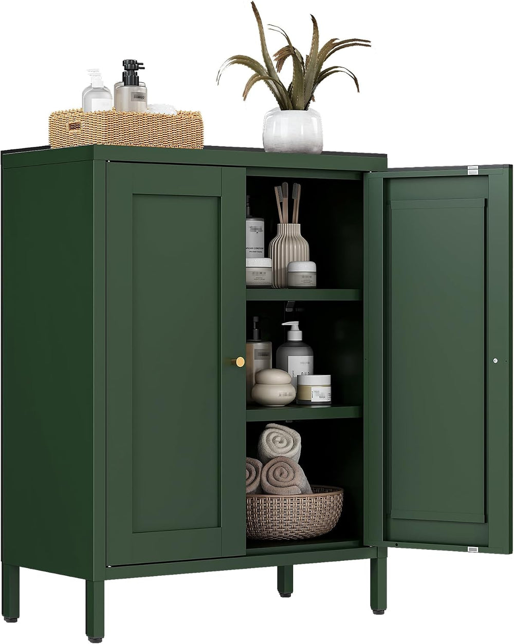 Small Bathroom Storage Cabinet, Green Metal Locker
