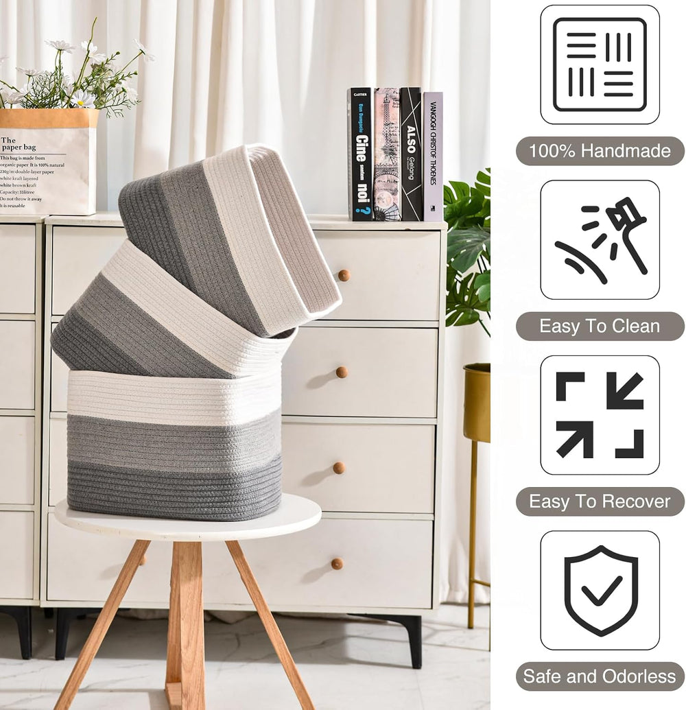 Storage Baskets for Organizing Shelves 15x11x9.5 Gradient Grey
