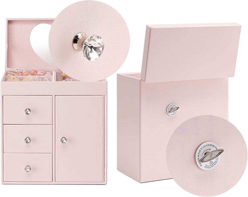 VLANDO Musical Jewelry Box, Upright Rectangular, Barely Pink