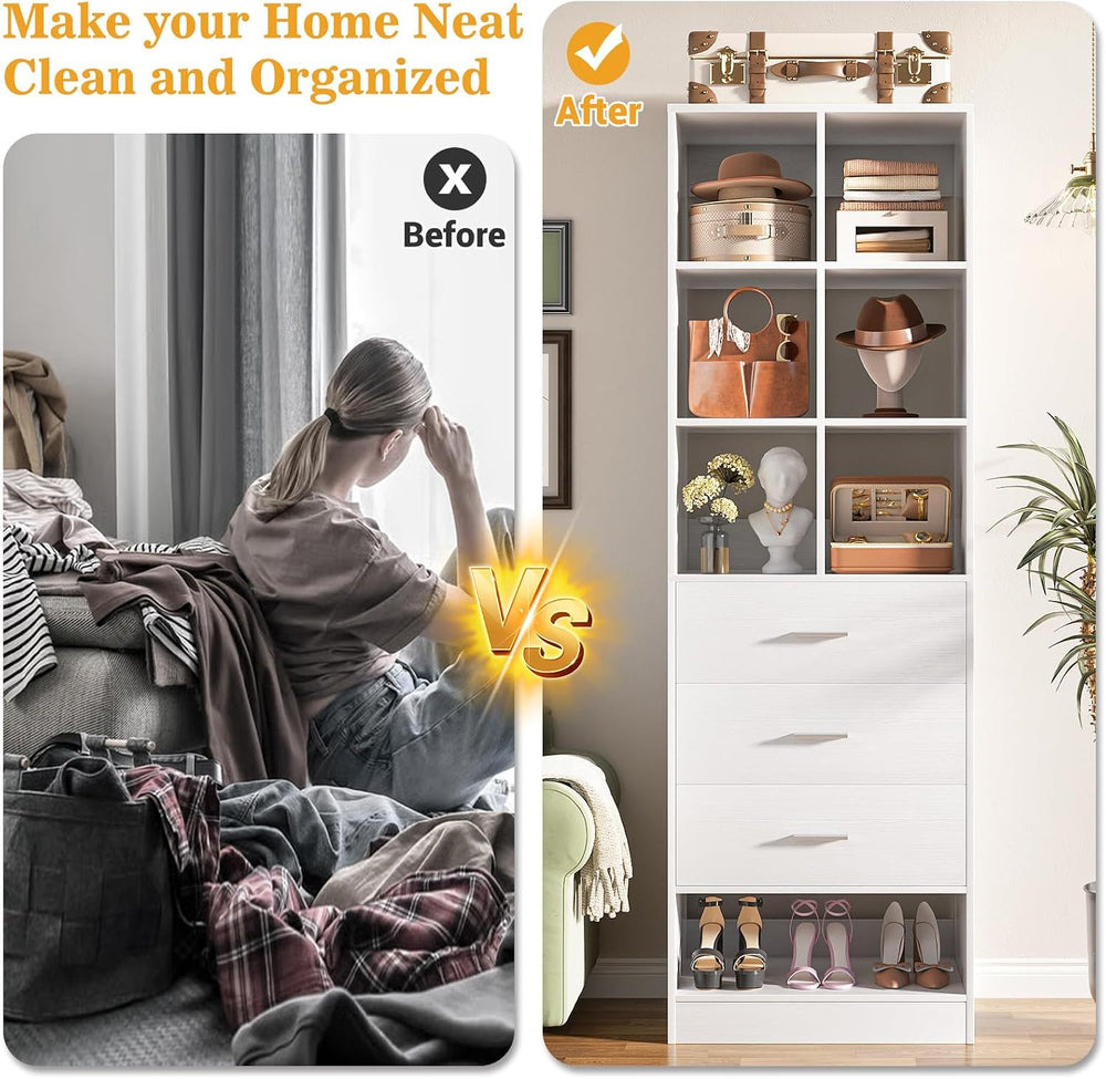 Closet System Organizer with 3 Drawers and Partition Storage, Freestanding Wa...