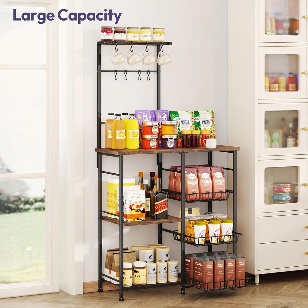 SWTYMIKI Bakers Rack with Storage - Coffee Bar Cabinet with Shelves, Coffee S...