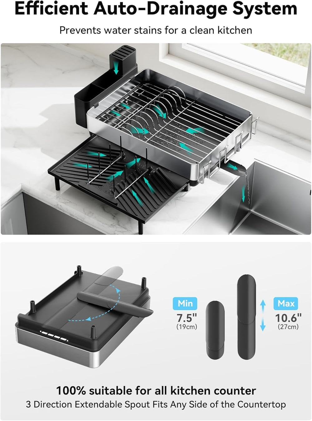 Large Dish Drying Rack, Expandable Dish Racks for Kitchen Counter, Space Savi...