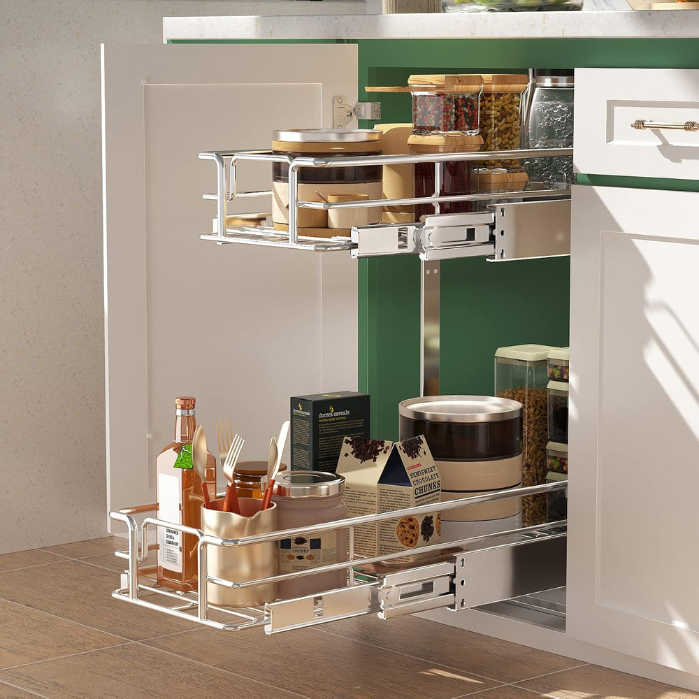 LOVMOR 2 Tier Individual Pull Out Cabinet Organizer 7.5" W x 21.5" ...