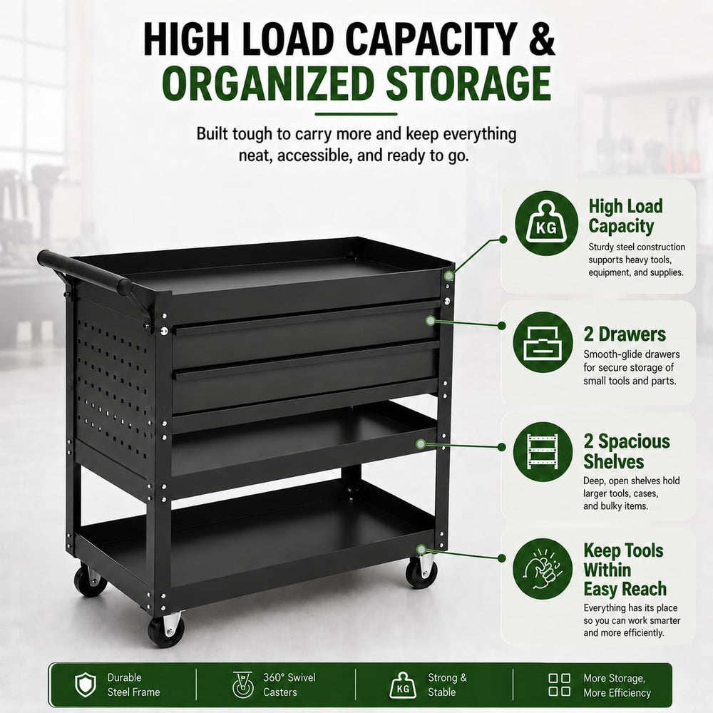 Garvee 30 Inch Rolling Tool Cart on Wheels, 3 Tier Steel Utility Tool Cabinet...