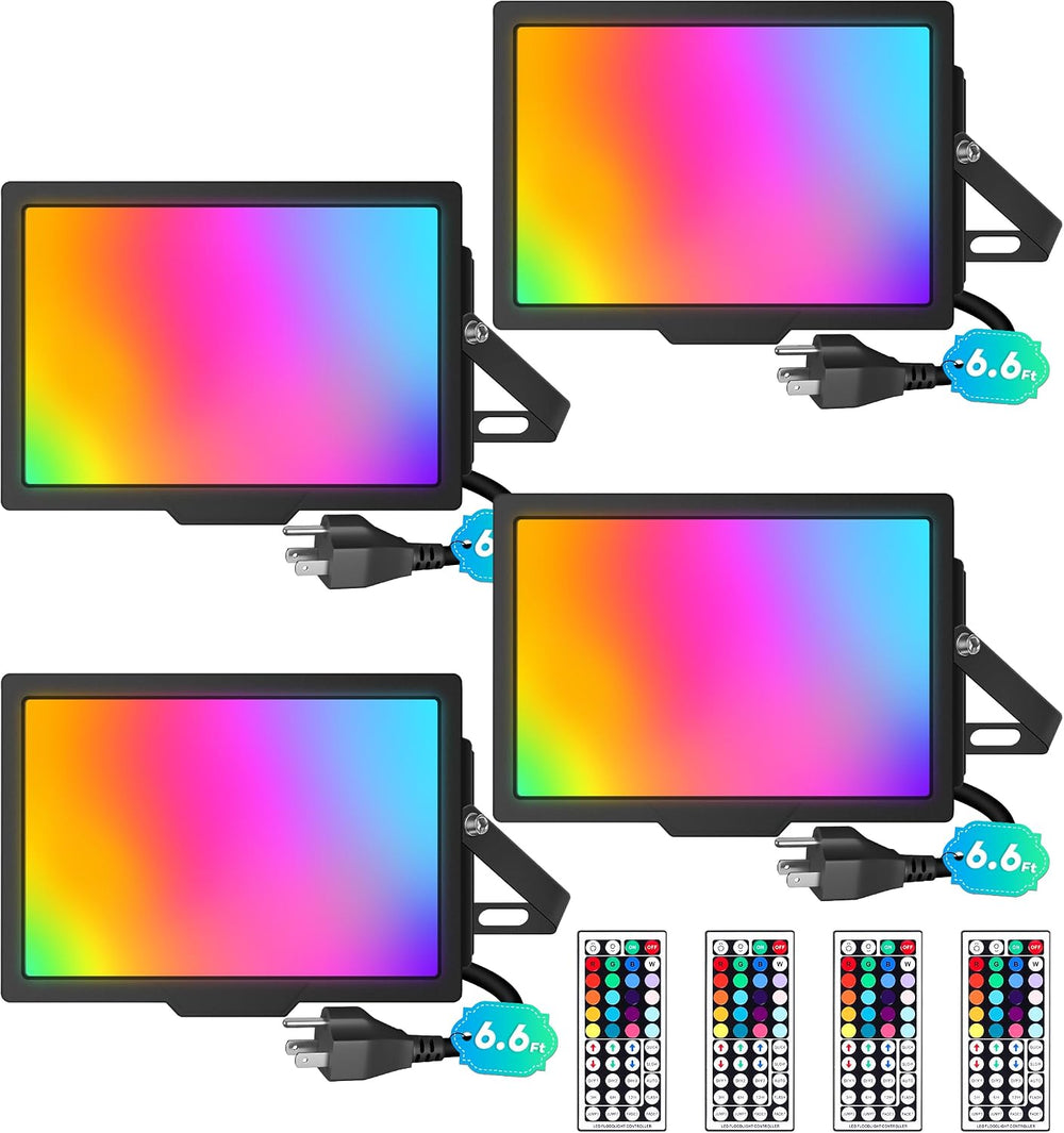 TigQiang 4 Pack 50W RGB Flood Light, IP66 RGB floodlight for Halloween