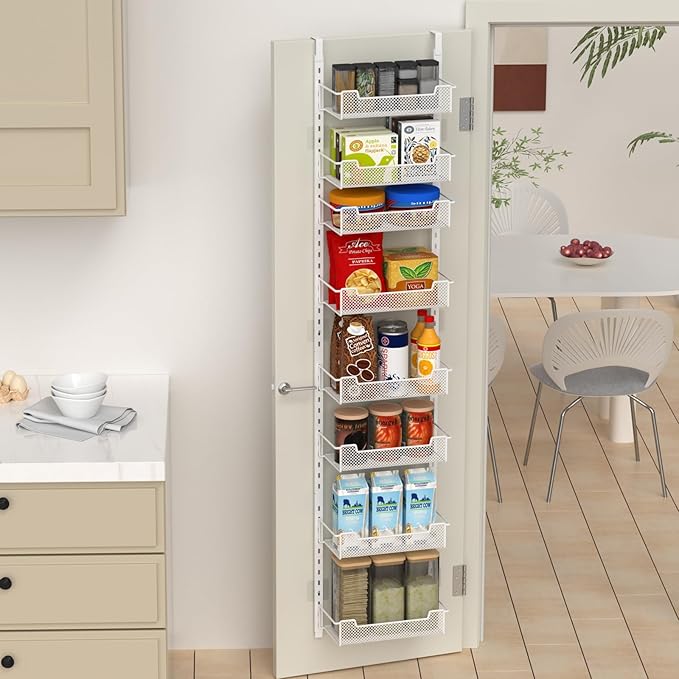12.3" W Narrow Over the Door Pantry Organizer, 8-Tier Over the Door Orga...