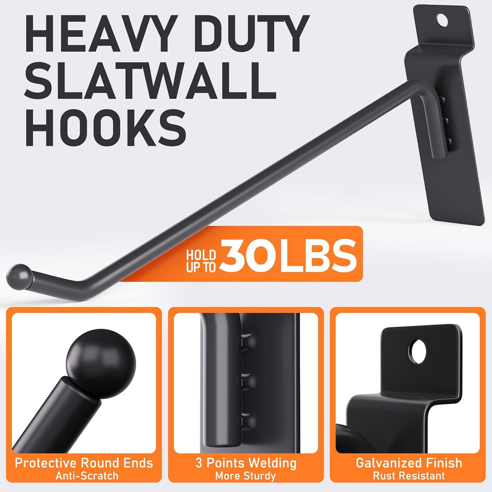 INCLY 60 Pack Slatwall Hooks, 4/6/8 Inch Slat Wall Hanging Hook and Hanger