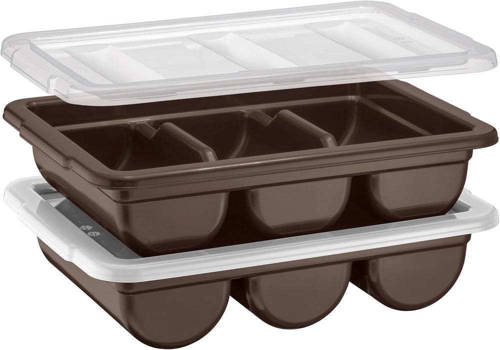 2 Pack - Cutlery Bin with Lid, Commercial 3-Compartment Flatware Tray with Co...