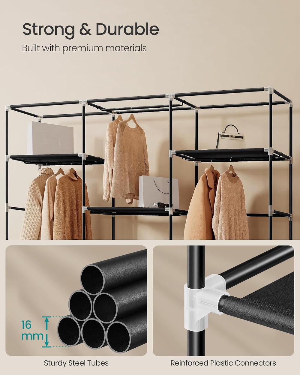 SONGMICS Portable Closet, Fabric Wardrobe, Clothes Rack with Shelves