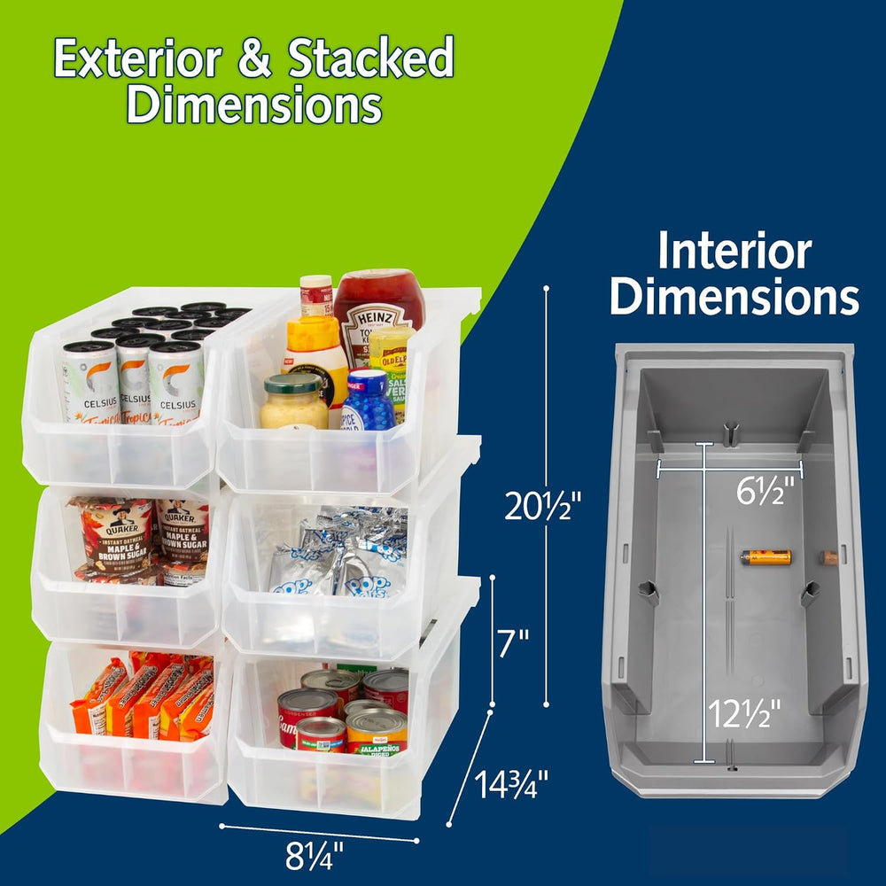 ReadySpace Large Stackable Plastic Storage Bins, 6-Pack, Clear