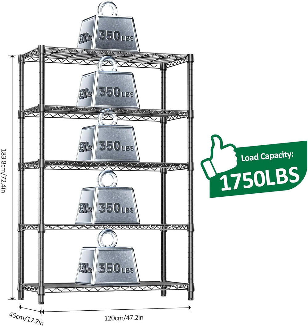 IZEUK 5-Tier Heavy Duty Metal Storage Shelving Unit, Adjustable Steel Wire Ra...